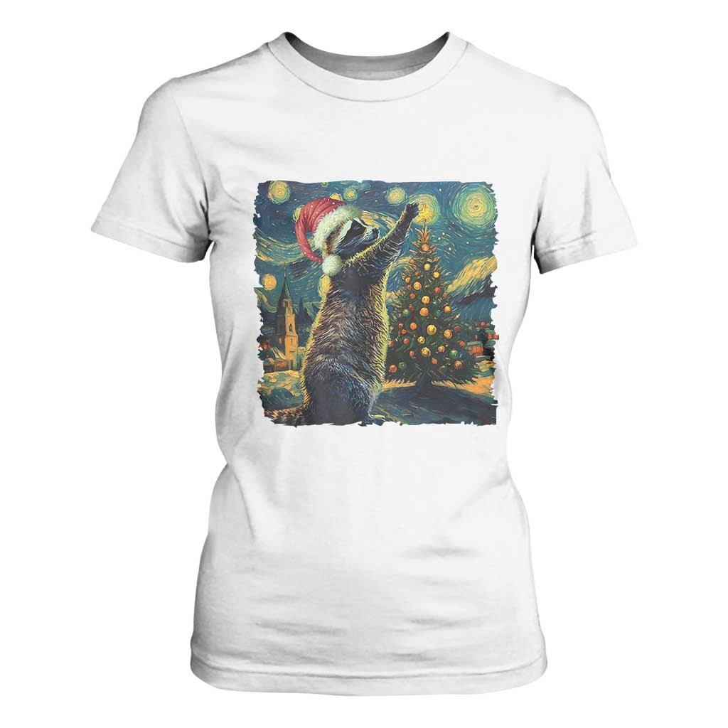 Christmas Starry Night Raccoon T Shirt For Women TS09 White Print Your Wear