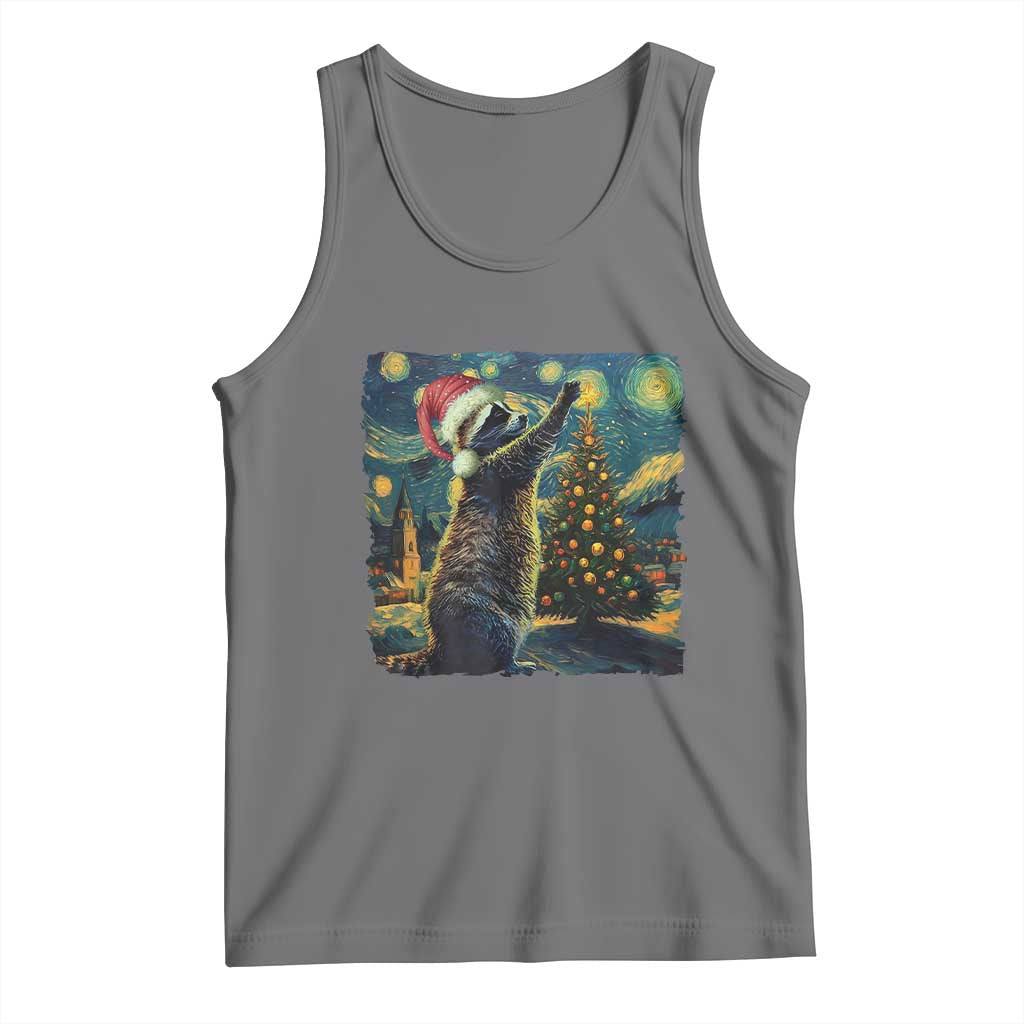 Christmas Starry Night Raccoon Tank Top TS09 Black Heather Print Your Wear