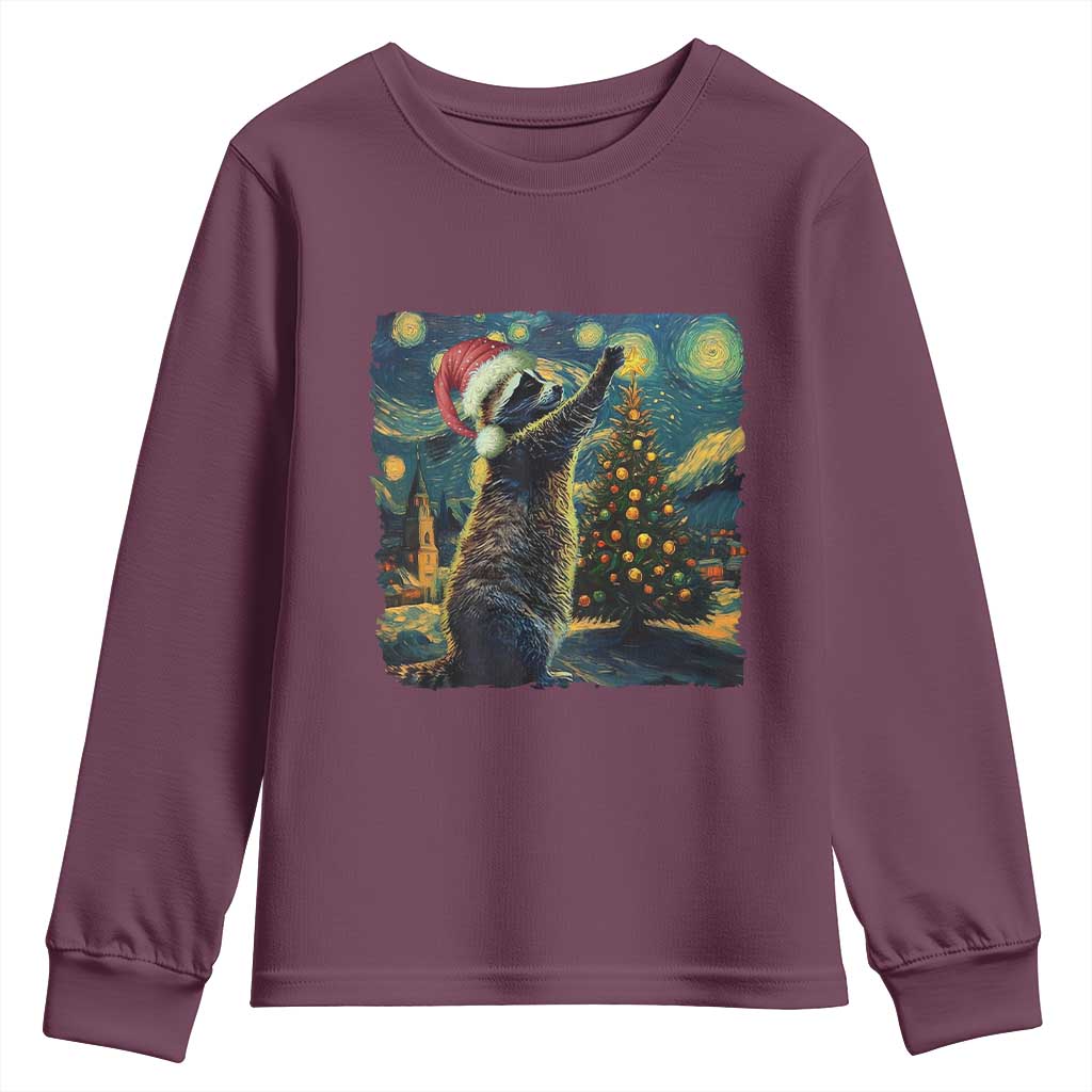 Christmas Starry Night Raccoon Youth Sweatshirt TS09 Maroon Print Your Wear