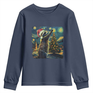 Christmas Starry Night Raccoon Youth Sweatshirt TS09 Navy Print Your Wear