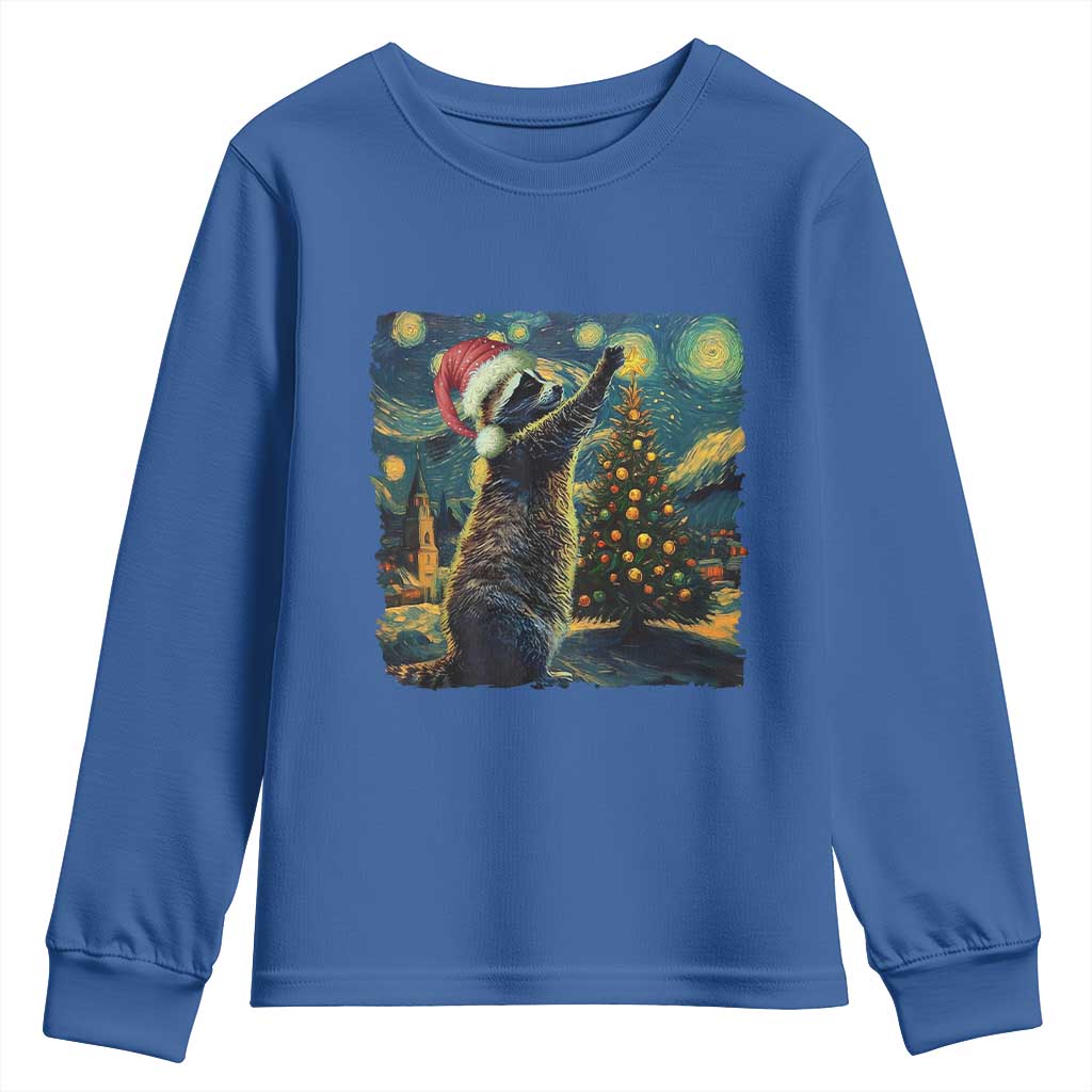 Christmas Starry Night Raccoon Youth Sweatshirt TS09 Royal Blue Print Your Wear