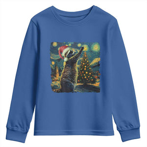 Christmas Starry Night Raccoon Youth Sweatshirt TS09 Royal Blue Print Your Wear
