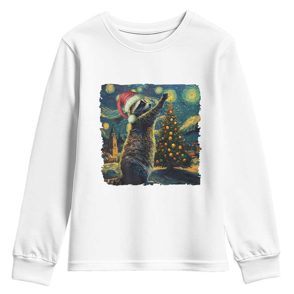 Christmas Starry Night Raccoon Youth Sweatshirt TS09 White Print Your Wear