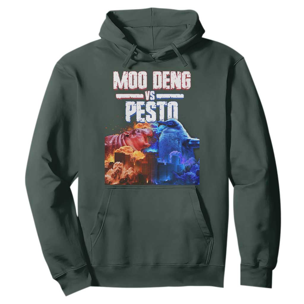 Funny Moo Deng VS Pesto Hoodie TS09 Dark Forest Green Print Your Wear