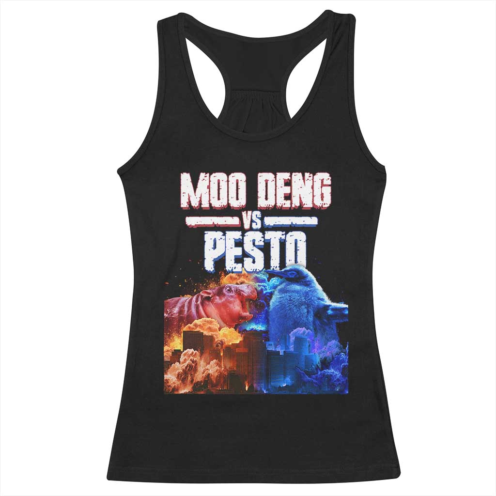Funny Moo Deng VS Pesto Racerback Tank Top TS09 Black Print Your Wear
