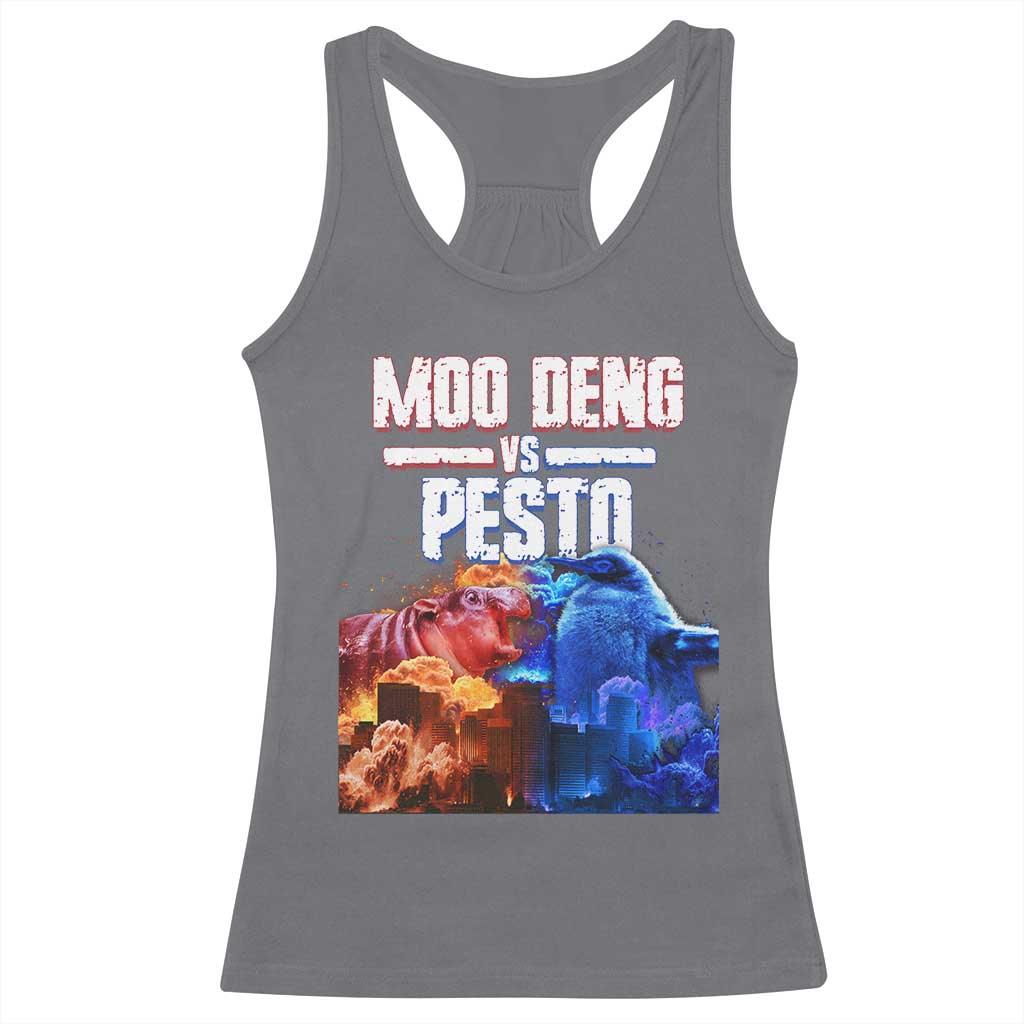 Funny Moo Deng VS Pesto Racerback Tank Top TS09 Charcoal Print Your Wear