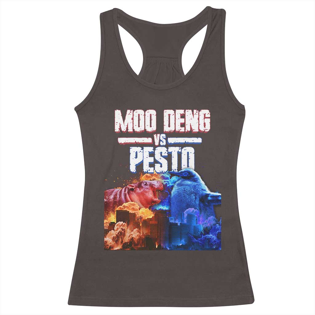Funny Moo Deng VS Pesto Racerback Tank Top TS09 Dark Chocolate Print Your Wear