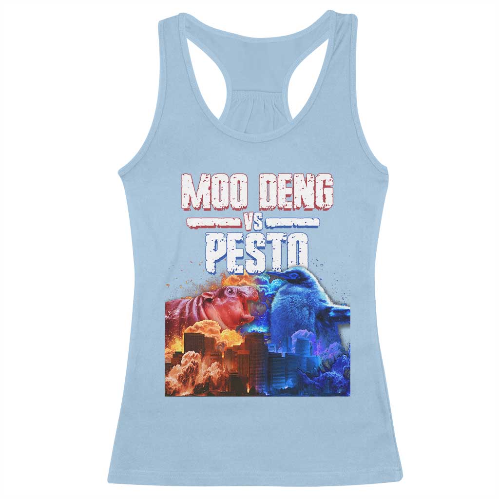 Funny Moo Deng VS Pesto Racerback Tank Top TS09 Light Blue Print Your Wear