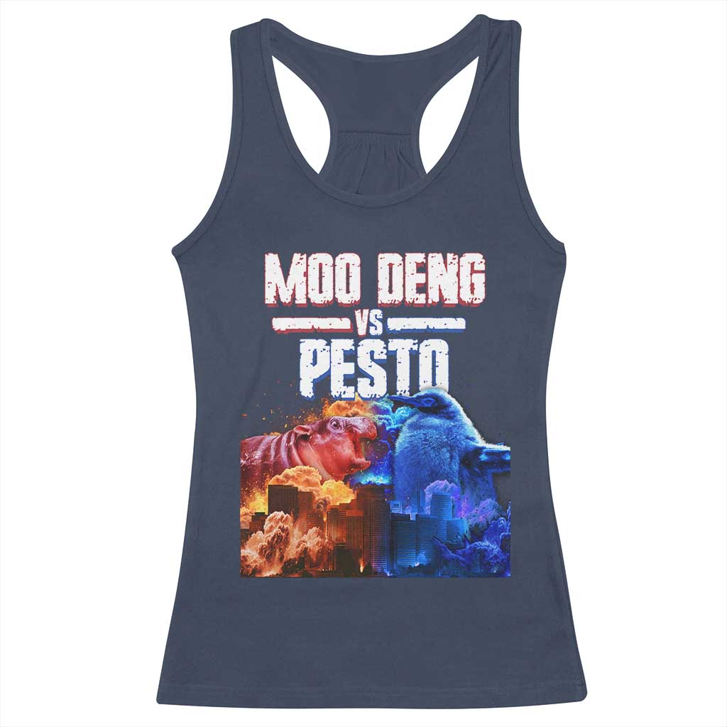 Funny Moo Deng VS Pesto Racerback Tank Top TS09 Navy Print Your Wear
