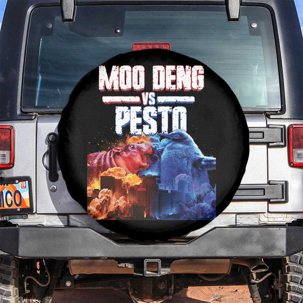 Funny Moo Deng VS Pesto Spare Tire Cover TS09 No hole Black Print Your Wear