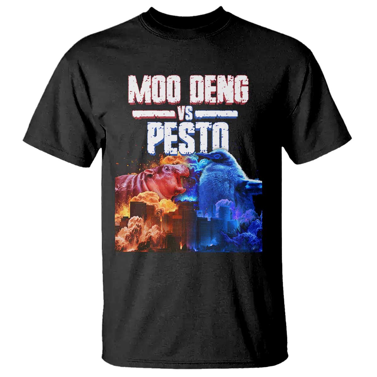 Funny Moo Deng VS Pesto T Shirt TS09 Black Print Your Wear