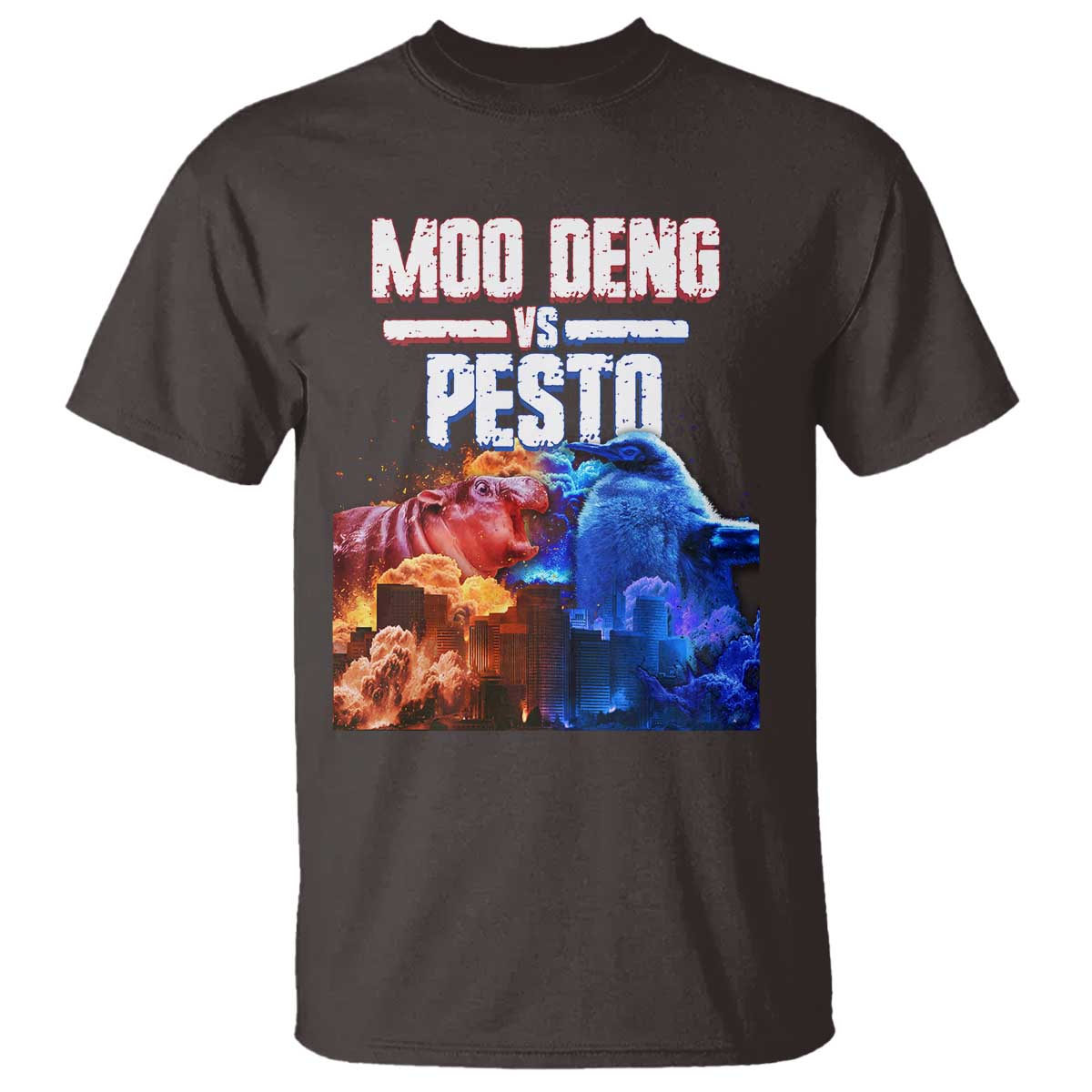 Funny Moo Deng VS Pesto T Shirt TS09 Dark Chocolate Print Your Wear
