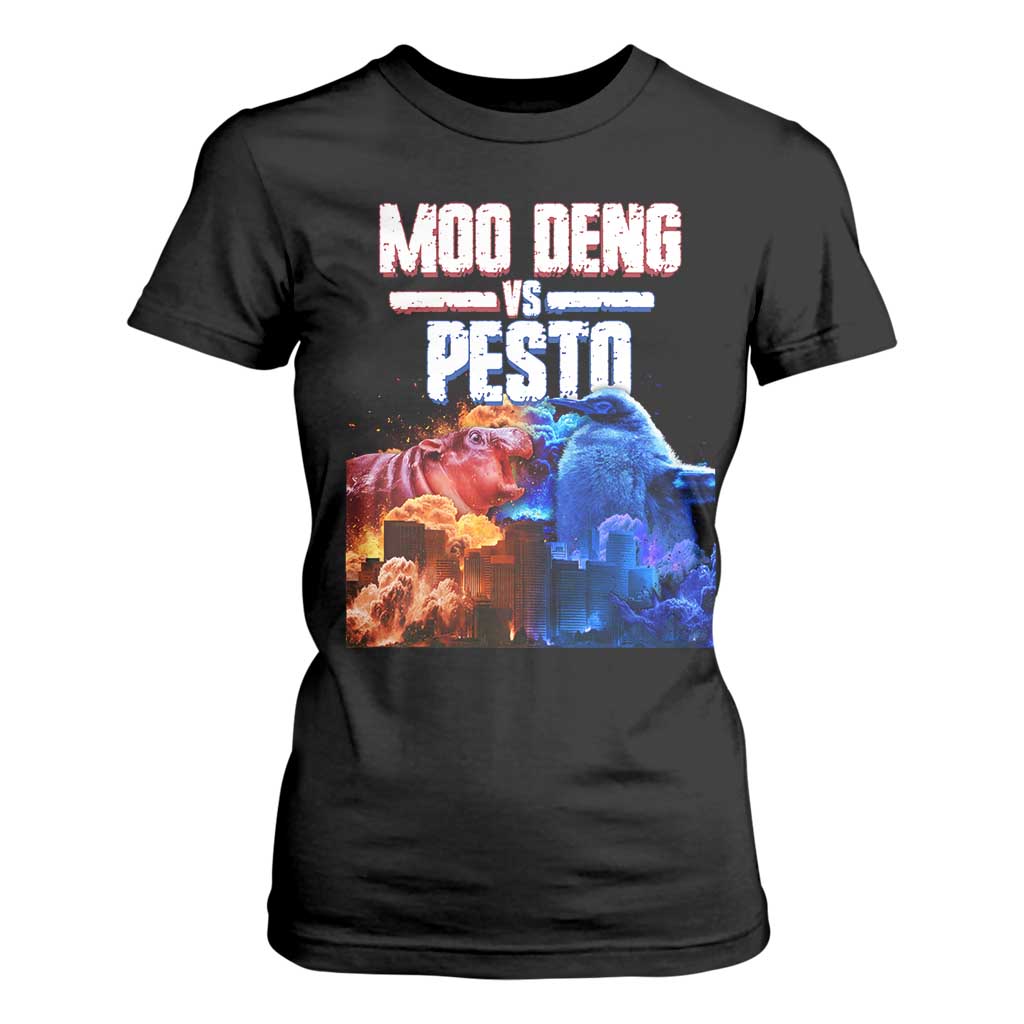 Funny Moo Deng VS Pesto T Shirt For Women TS09 Black Print Your Wear