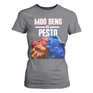 Funny Moo Deng VS Pesto T Shirt For Women TS09 Charcoal Print Your Wear