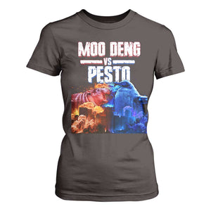 Funny Moo Deng VS Pesto T Shirt For Women TS09 Dark Chocolate Print Your Wear