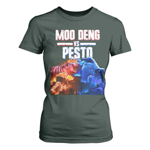 Funny Moo Deng VS Pesto T Shirt For Women TS09 Dark Forest Green Print Your Wear