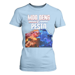 Funny Moo Deng VS Pesto T Shirt For Women TS09 Light Blue Print Your Wear