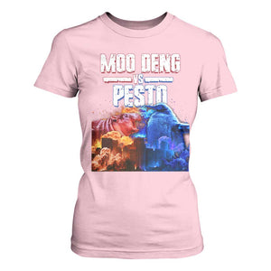 Funny Moo Deng VS Pesto T Shirt For Women TS09 Light Pink Print Your Wear