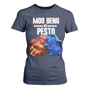 Funny Moo Deng VS Pesto T Shirt For Women TS09 Navy Print Your Wear