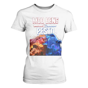 Funny Moo Deng VS Pesto T Shirt For Women TS09 White Print Your Wear