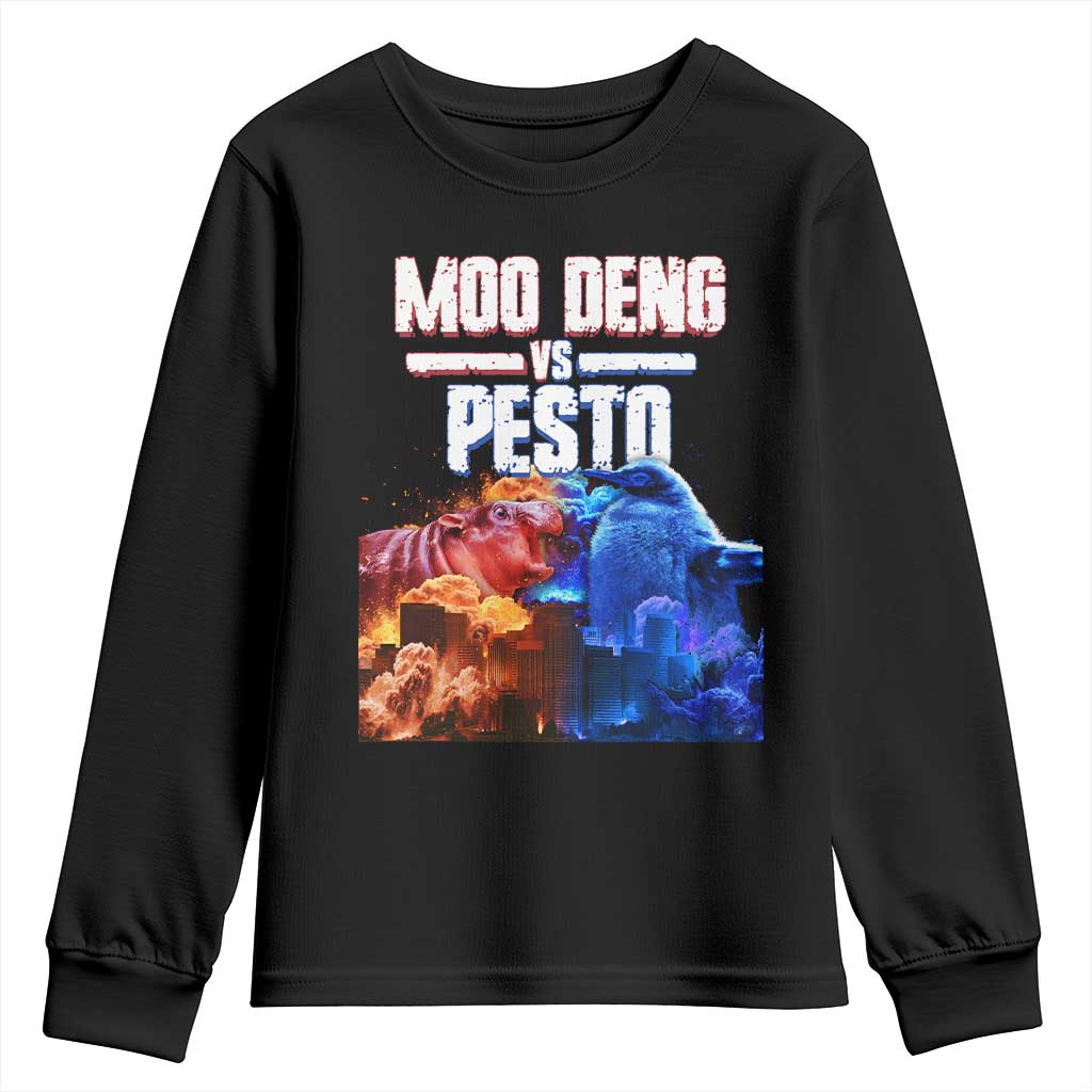 Funny Moo Deng VS Pesto Youth Sweatshirt TS09 Black Print Your Wear