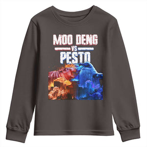 Funny Moo Deng VS Pesto Youth Sweatshirt TS09 Dark Chocolate Print Your Wear