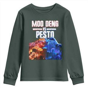 Funny Moo Deng VS Pesto Youth Sweatshirt TS09 Dark Forest Green Print Your Wear