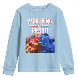 Funny Moo Deng VS Pesto Youth Sweatshirt TS09 Light Blue Print Your Wear