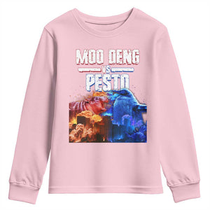 Funny Moo Deng VS Pesto Youth Sweatshirt TS09 Light Pink Print Your Wear