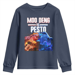 Funny Moo Deng VS Pesto Youth Sweatshirt TS09 Navy Print Your Wear