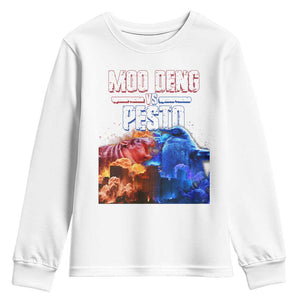 Funny Moo Deng VS Pesto Youth Sweatshirt TS09 White Print Your Wear