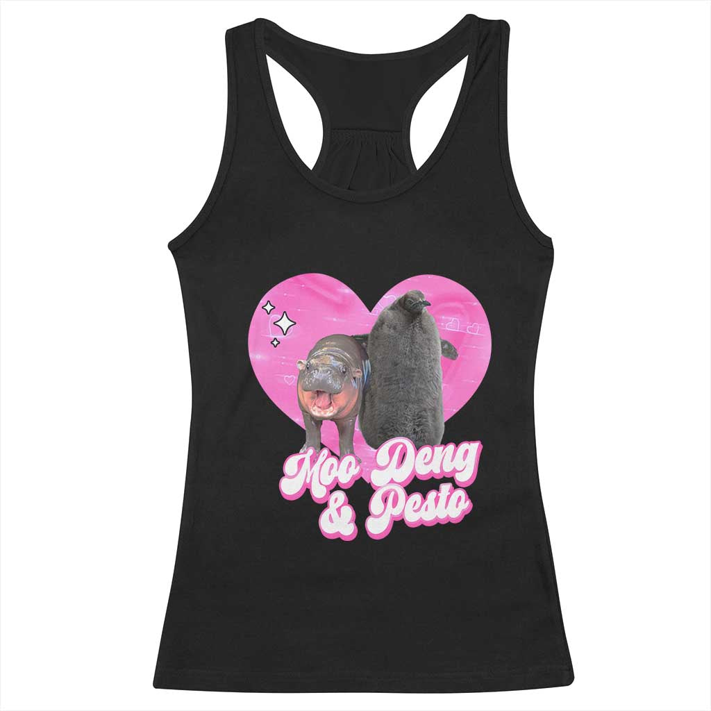Funny Best Friends Moo Deng Pesto Racerback Tank Top TS09 Black Print Your Wear