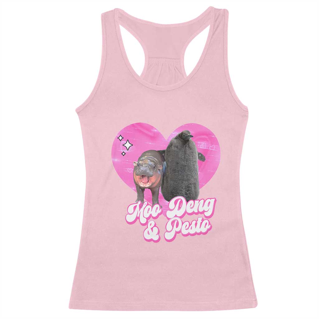 Funny Best Friends Moo Deng Pesto Racerback Tank Top TS09 Light Pink Print Your Wear