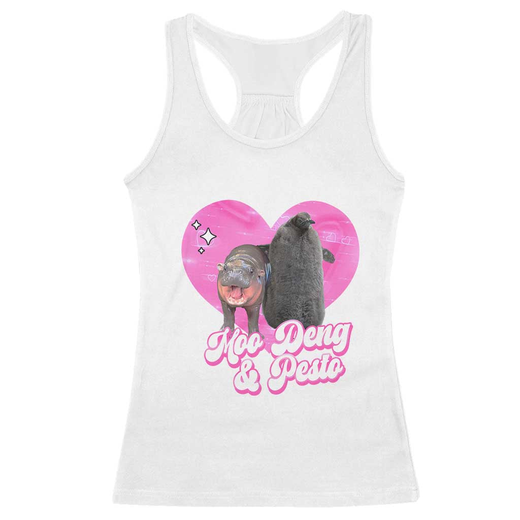 Funny Best Friends Moo Deng Pesto Racerback Tank Top TS09 White Print Your Wear
