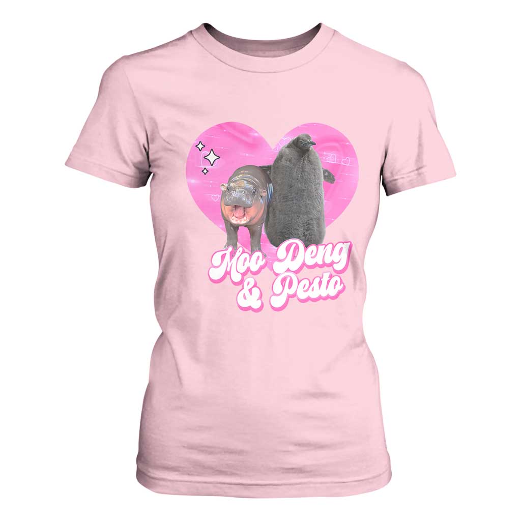 Funny Best Friends Moo Deng Pesto T Shirt For Women TS09 Light Pink Print Your Wear