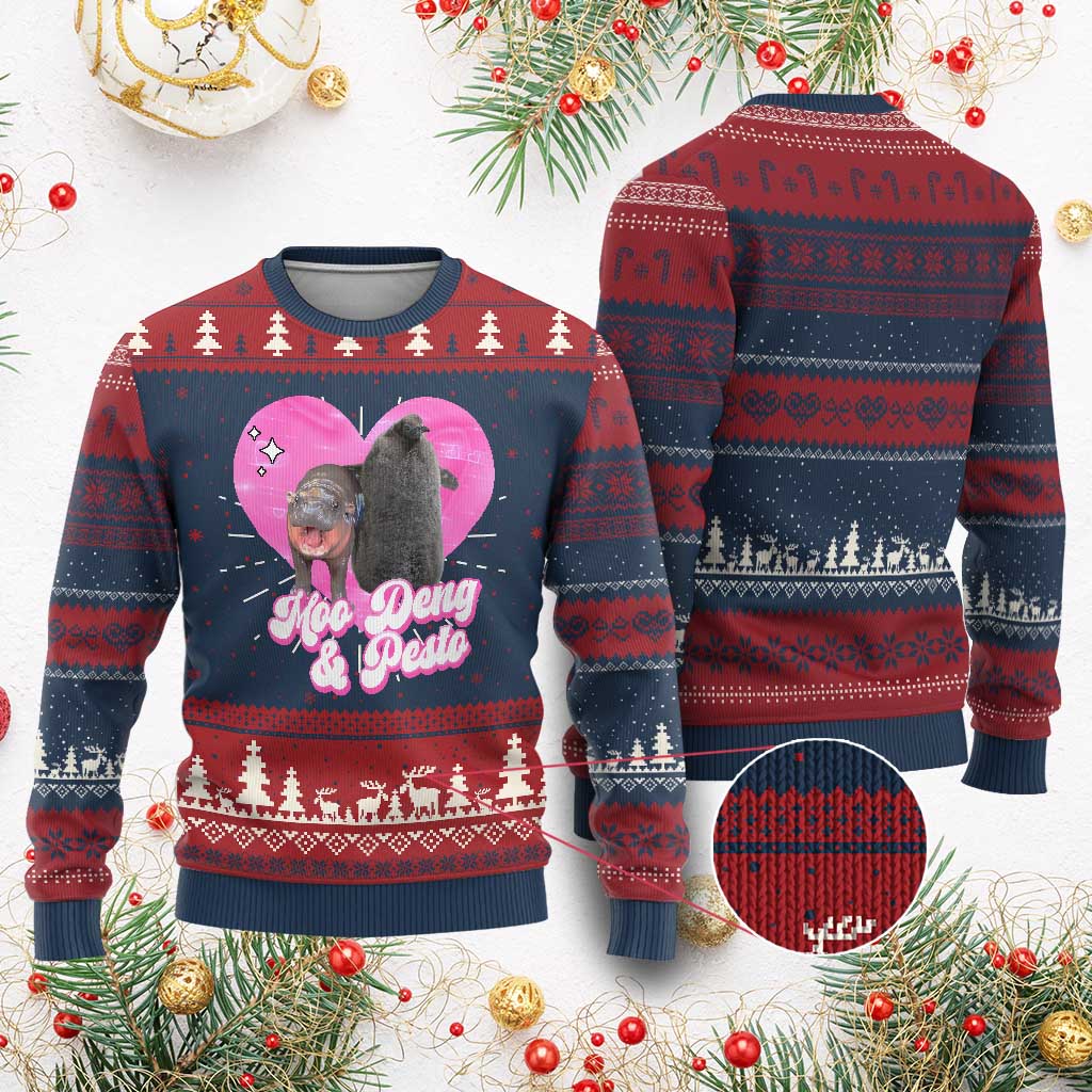 Funny Best Friends Moo Deng Pesto Ugly Christmas Sweater TS09 Burgundy Print Your Wear