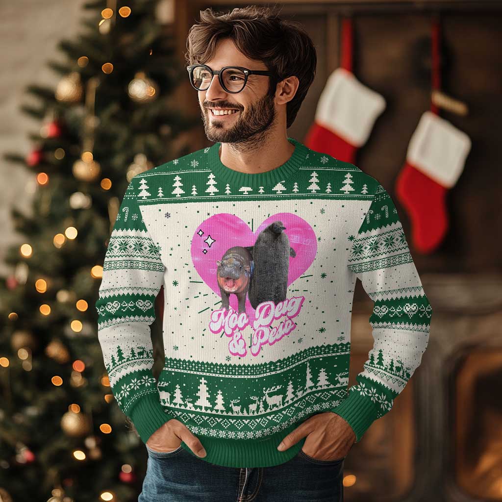 Funny Best Friends Moo Deng Pesto Ugly Christmas Sweater TS09 Green Print Your Wear