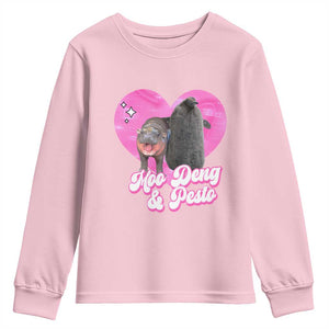 Funny Best Friends Moo Deng Pesto Youth Sweatshirt TS09 Light Pink Print Your Wear