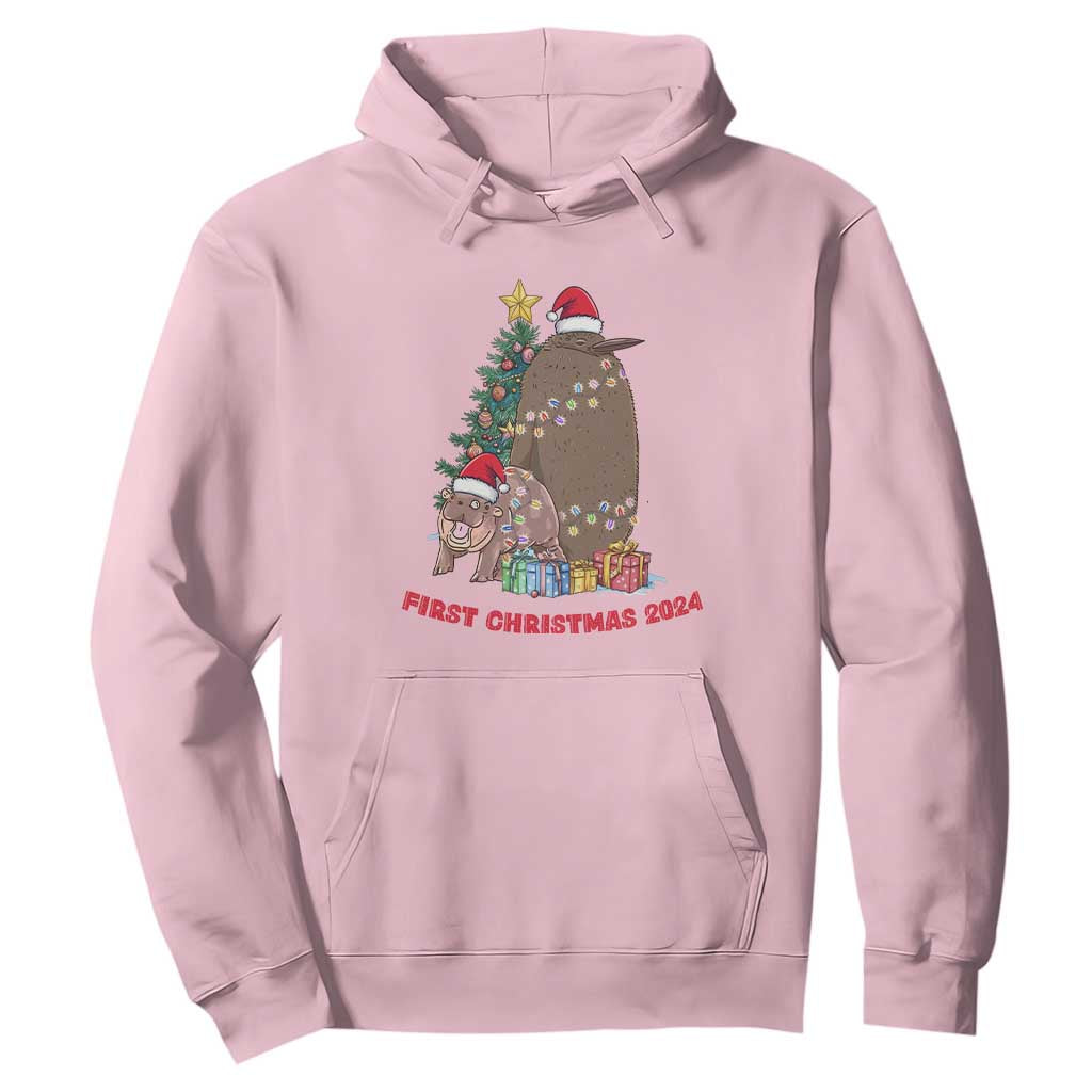 First Christmas 2024 Moo Deng Pesto Hoodie TS09 Light Pink Print Your Wear