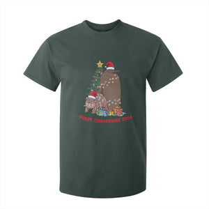 First Christmas 2024 Moo Deng Pesto T Shirt For Kid TS09 Dark Forest Green Print Your Wear