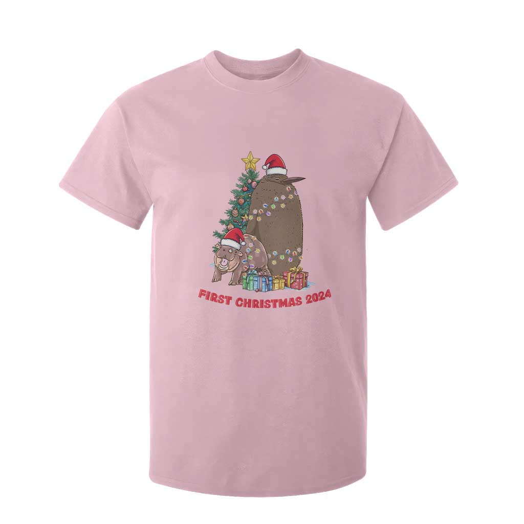 First Christmas 2024 Moo Deng Pesto T Shirt For Kid TS09 Light Pink Print Your Wear