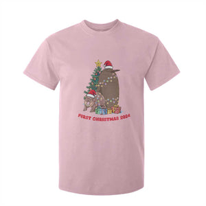 First Christmas 2024 Moo Deng Pesto T Shirt For Kid TS09 Light Pink Print Your Wear