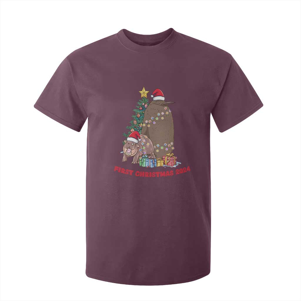First Christmas 2024 Moo Deng Pesto T Shirt For Kid TS09 Maroon Print Your Wear