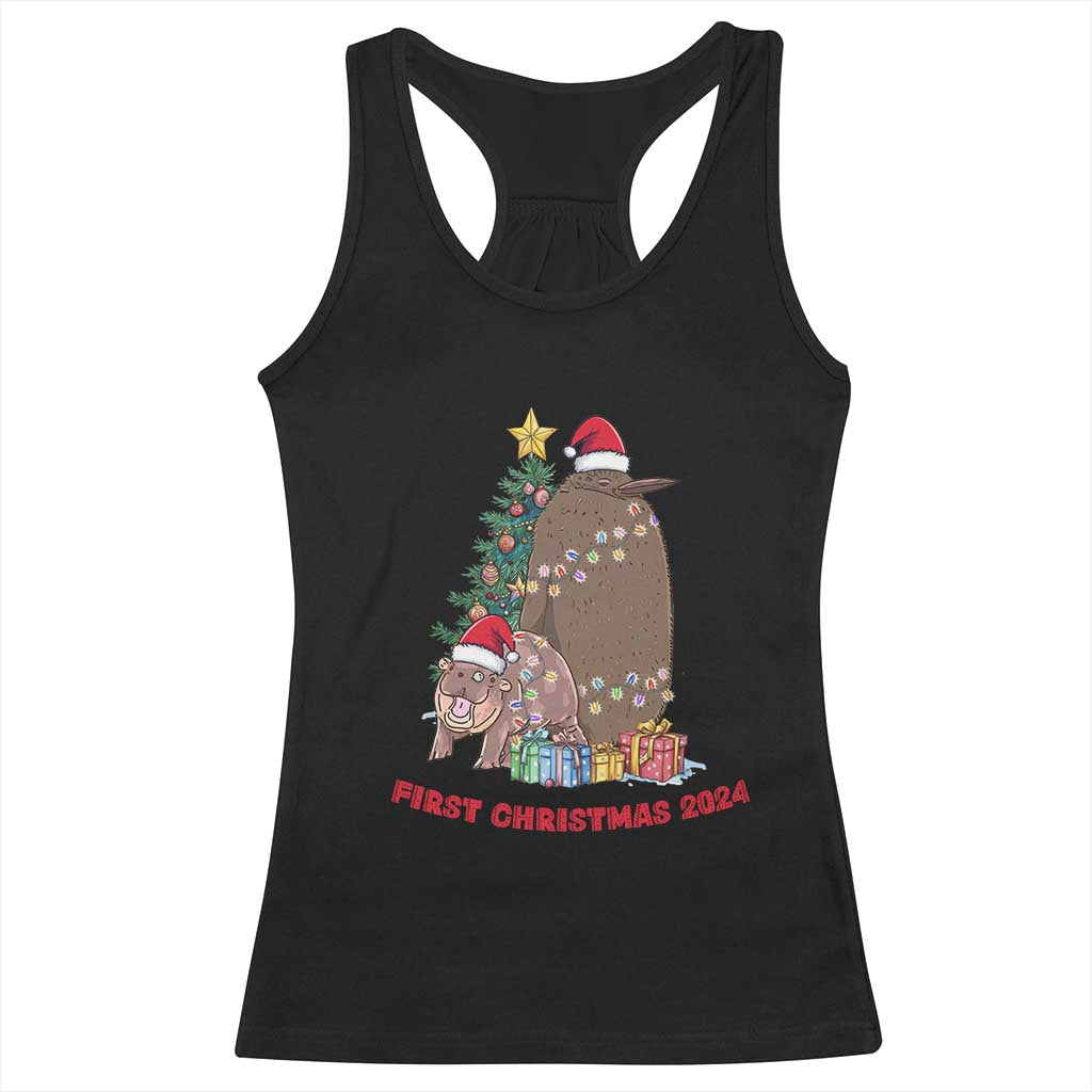 First Christmas 2024 Moo Deng Pesto Racerback Tank Top TS09 Black Print Your Wear