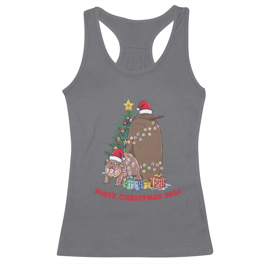 First Christmas 2024 Moo Deng Pesto Racerback Tank Top TS09 Charcoal Print Your Wear