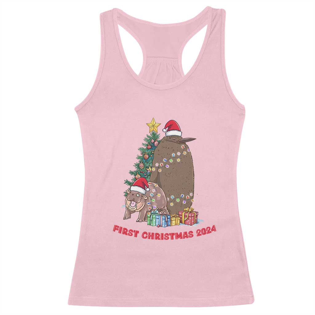 First Christmas 2024 Moo Deng Pesto Racerback Tank Top TS09 Light Pink Print Your Wear