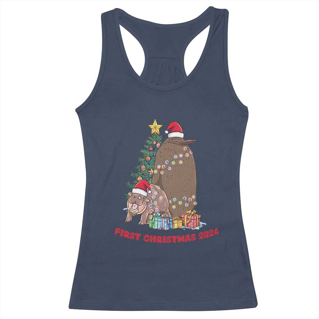 First Christmas 2024 Moo Deng Pesto Racerback Tank Top TS09 Navy Print Your Wear