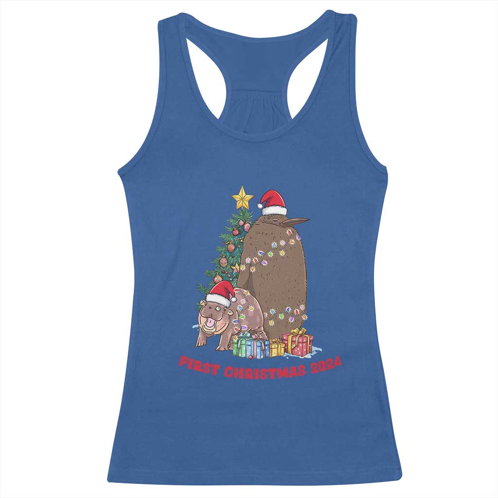 First Christmas 2024 Moo Deng Pesto Racerback Tank Top TS09 Royal Blue Print Your Wear