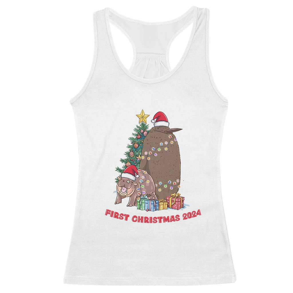 First Christmas 2024 Moo Deng Pesto Racerback Tank Top TS09 White Print Your Wear