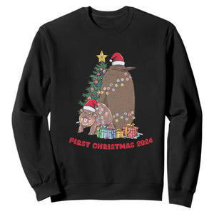 First Christmas 2024 Moo Deng Pesto Sweatshirt TS09 Black Print Your Wear